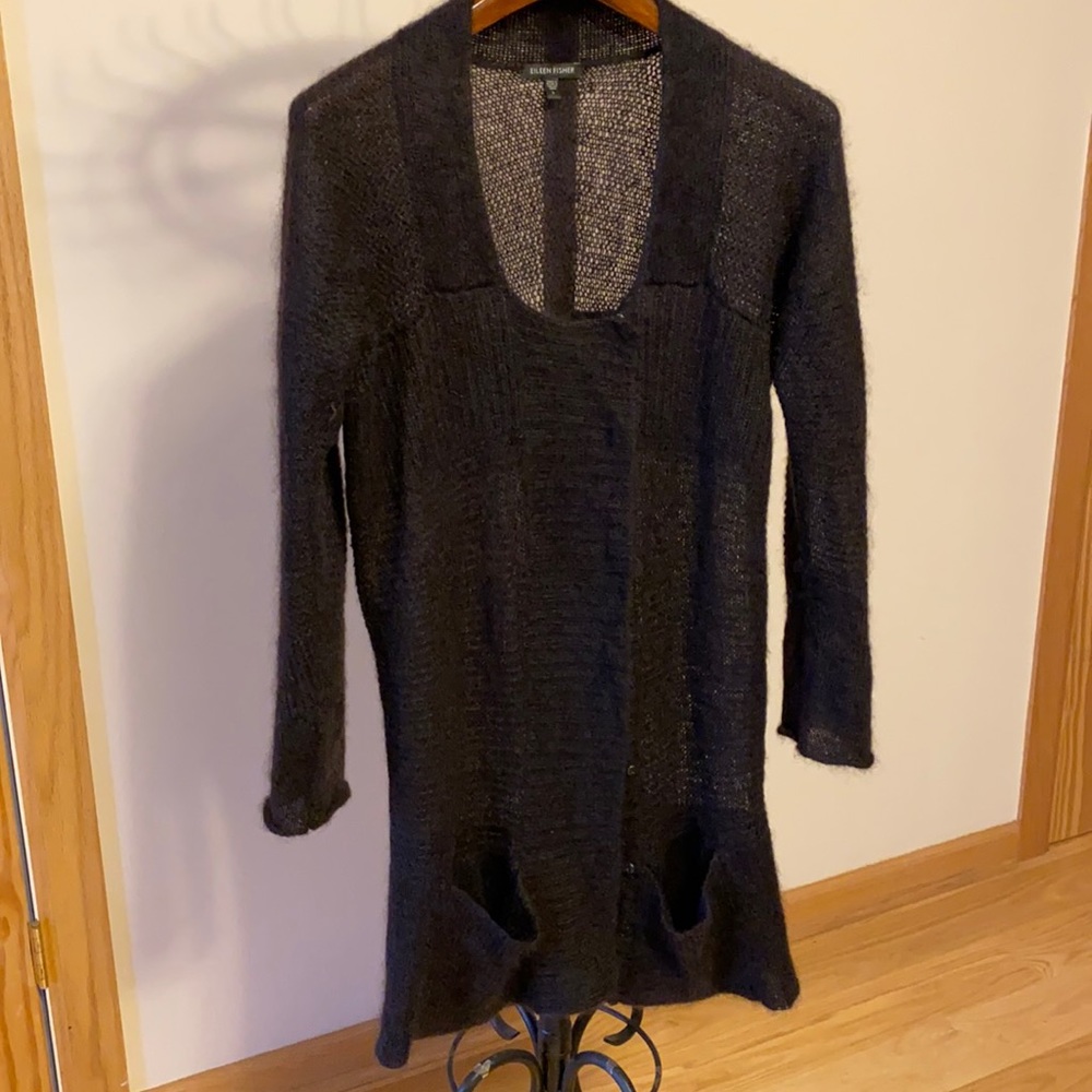 Eileen Fisher Cardigan Longline Mohair aubergine black Size L